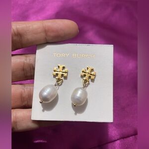 NWT Tory Burch pearl earrings with dust bag.
